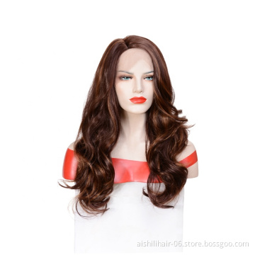 Aishili Brown Synthetic Wigs Lace Frontal Hair Loose Curly And Deep Wave With Mixed Golden Brown For Women